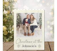 Personalised Family Surname Christmas Freestanding Photo Plaque | Custom Building Blocks Keepsake with Photo & Text | Christmas At The Surname's (Extra Large - 15.6cm x 11.2cm)