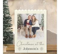 Personalised Family Surname Christmas Freestanding Photo Plaque | Custom Building Blocks Keepsake with Photo & Text | Christmas At The Surname's (Large - 12.7cm x 9.6cm)