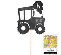 Personalised Farm Tractor Glitter Cake Topper- Black Any Custom Age & Name Glitter Cake Decoration and Sprinkles - Happy Birthday Decorations - Personalised Toppers for Cakes by Cakeshop
