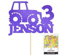 Personalised Farm Tractor Glitter Cake Topper- Bright Blue Any Custom Age & Name Glitter Cake Decoration and Sprinkles - Happy Birthday Decorations - Personalised Toppers for Cakes by Cakeshop