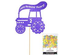 Personalised Farm Tractor Glitter Cake Topper- Bright Blue Any Custom Age & Name Glitter Cake Decoration and Sprinkles - Happy Birthday Decorations - Personalised Toppers for Cakes by Cakeshop