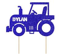 Personalised Farm Tractor Glitter Cake Topper- Bright Blue Any Custom Name Glitter Cake Decoration and Sprinkles - Happy Birthday Decorations - Personalised Toppers for Cakes by Cakeshop