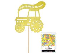 Personalised Farm Tractor Glitter Cake Topper- Champagne Any Custom Age & Name Glitter Cake Decoration and Sprinkles - Happy Birthday Decorations - Personalised Toppers for Cakes by Cakeshop
