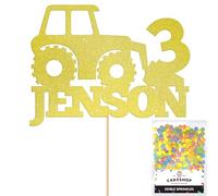 Personalised Farm Tractor Glitter Cake Topper- Champagne Any Custom Age & Name Glitter Cake Decoration and Sprinkles - Happy Birthday Decorations - Personalised Toppers for Cakes by Cakeshop
