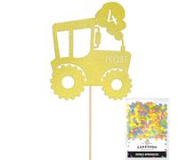 Personalised Farm Tractor Glitter Cake Topper- Champagne Any Custom Age & Name Glitter Cake Decoration and Sprinkles - Happy Birthday Decorations - Personalised Toppers for Cakes by Cakeshop