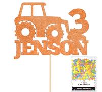 Personalised Farm Tractor Glitter Cake Topper- Copper Orange Any Custom Age & Name Glitter Cake Decoration and Sprinkles - Happy Birthday Decorations - Personalised Toppers for Cakes by Cakeshop