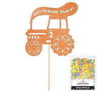 Personalised Farm Tractor Glitter Cake Topper- Copper Orange Any Custom Age & Name Glitter Cake Decoration and Sprinkles - Happy Birthday Decorations - Personalised Toppers for Cakes by Cakeshop