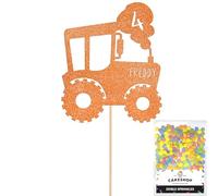 Personalised Farm Tractor Glitter Cake Topper- Copper Orange Any Custom Age & Name Glitter Cake Decoration and Sprinkles - Happy Birthday Decorations - Personalised Toppers for Cakes by Cakeshop