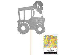Personalised Farm Tractor Glitter Cake Topper- Dark Silver Any Custom Age & Name Glitter Cake Decoration and Sprinkles - Happy Birthday Decorations - Personalised Toppers for Cakes by Cakeshop