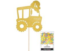 Personalised Farm Tractor Glitter Cake Topper- Gold Any Custom Age & Name Glitter Cake Decoration and Sprinkles - Happy Birthday Decorations - Personalised Toppers for Cakes by Cakeshop