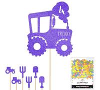 Personalised Farm Tractor Glitter Cake Topper- Gold Any Custom Age & Name Glitter Cake Decoration and Sprinkles - Happy Birthday Decorations - Personalised Toppers for Cakes by Cakeshop