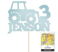 Personalised Farm Tractor Glitter Cake Topper- Light Blue Any Custom Age & Name Glitter Cake Decoration and Sprinkles - Happy Birthday Decorations - Personalised Toppers for Cakes by Cakeshop