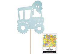 Personalised Farm Tractor Glitter Cake Topper- Light Blue Any Custom Age & Name Glitter Cake Decoration and Sprinkles - Happy Birthday Decorations - Personalised Toppers for Cakes by Cakeshop