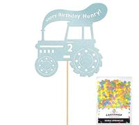 Personalised Farm Tractor Glitter Cake Topper- Light Blue Any Custom Age & Name Glitter Cake Decoration and Sprinkles - Happy Birthday Decorations - Personalised Toppers for Cakes by Cakeshop