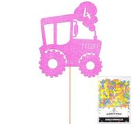 Personalised Farm Tractor Glitter Cake Topper- Light Pink Any Custom Age & Name Glitter Cake Decoration and Sprinkles - Happy Birthday Decorations - Personalised Toppers for Cakes by Cakeshop