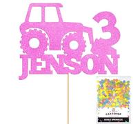 Personalised Farm Tractor Glitter Cake Topper- Light Pink Any Custom Age & Name Glitter Cake Decoration and Sprinkles - Happy Birthday Decorations - Personalised Toppers for Cakes by Cakeshop