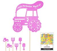 Personalised Farm Tractor Glitter Cake Topper- Light Pink Any Custom Age & Name Glitter Cake Decoration and Sprinkles - Happy Birthday Decorations - Personalised Toppers for Cakes by Cakeshop