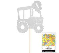 Personalised Farm Tractor Glitter Cake Topper- Light Silver Any Custom Age & Name Glitter Cake Decoration and Sprinkles - Happy Birthday Decorations - Personalised Toppers for Cakes by Cakeshop