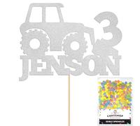 Personalised Farm Tractor Glitter Cake Topper- Light Silver Any Custom Age & Name Glitter Cake Decoration and Sprinkles - Happy Birthday Decorations - Personalised Toppers for Cakes by Cakeshop
