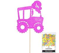 Personalised Farm Tractor Glitter Cake Topper- Pink Any Custom Age & Name Glitter Cake Decoration and Sprinkles - Happy Birthday Decorations - Personalised Toppers for Cakes by Cakeshop
