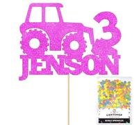 Personalised Farm Tractor Glitter Cake Topper- Pink Any Custom Age & Name Glitter Cake Decoration and Sprinkles - Happy Birthday Decorations - Personalised Toppers for Cakes by Cakeshop