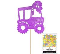 Personalised Farm Tractor Glitter Cake Topper- Purple Any Custom Age & Name Glitter Cake Decoration and Sprinkles - Happy Birthday Decorations - Personalised Toppers for Cakes by Cakeshop