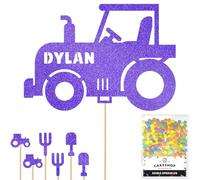 Personalised Farm Tractor Glitter Cake Topper- Purple Any Custom Name Glitter Cake Decoration and Sprinkles - Happy Birthday Decorations - Personalised Toppers for Cakes by Cakeshop