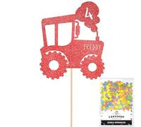 Personalised Farm Tractor Glitter Cake Topper- Red Any Custom Age & Name Glitter Cake Decoration and Sprinkles - Happy Birthday Decorations - Personalised Toppers for Cakes by Cakeshop