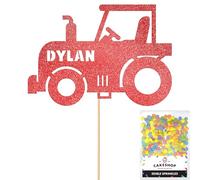 Personalised Farm Tractor Glitter Cake Topper- Red Any Custom Name Glitter Cake Decoration and Sprinkles - Happy Birthday Decorations - Personalised Toppers for Cakes by Cakeshop