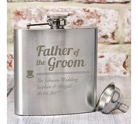 Personalised Father of The Groom Tophat Motif Hip Flask