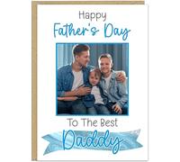 Personalised Fathers Day Cards with Photo and Name | Custom Daddy Photo Card | 6 Colour Options | The Best Dad Grandad Gramps Father's Day Card (Blue)