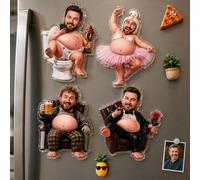 Personalised Father's Day Face Squishy Belly Fridge Magnet, Custom Photo & Text Funny Poke Dad Bod Acrylic Magnet, Fathers Day/Birthday Gift for Dad Husband Grandpa from Wife/Son/Daughter/Grandchild