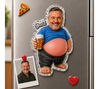 Personalised Father's Day Face Squishy Belly Fridge Magnet - Custom Photo & Text Funny Poke Dad Bod Acrylic Magnet - Fathers Day/Birthday Gift for Dad Husband Grandpa from Wife/Son/Daughter/Grandchild