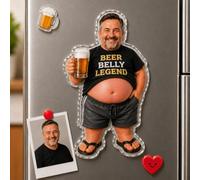 Personalised Father's Day Face Squishy Belly Fridge Magnet - Custom Photo & Text Funny Poke Dad Bod Acrylic Magnet - Fathers Day/Birthday Gift for Dad Husband Grandpa from Wife/Son/Daughter/Grandchild