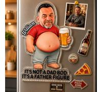 Personalised Father's Day Fridge Magnet Custom Photo Squishy Belly Fridge Magnet Funny Custom Face with Pressable Belly Novelty Gift for Fathers Day Birthday Dad Grandpa Friends