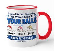 Personalised Fathers Day Funny Mug Seems Like Just Yesterday We were Chillin in Your Balls (Red)