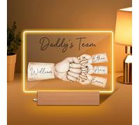 Personalised Fathers Day Gift, Custom Daddy's Team Fist Bump LED Night Light with 1-5 Kids' Names, Unique Presents for Dad, Grandpa, Husband | Daddy Gifts for Birthday, First Time Dad, Home Decor