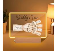 Personalised Fathers Day Gift, Custom Daddy's Team Fist Bump LED Night Light with 1-5 Kids' Names, Unique Presents for Dad, Grandpa, Husband | Daddy Gifts for Birthday, First Time Dad, Home Decor