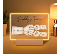 Personalised Fathers Day Gift, Custom Daddy's Team Fist Bump LED Night Light with 1-5 Kids' Names, Unique Presents for Dad, Grandpa, Husband | Daddy Gifts for Birthday, First Time Dad, Home Decor