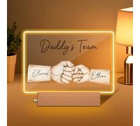 Personalised Fathers Day Gift, Custom Daddy's Team Fist Bump LED Night Light with 1-5 Kids' Names, Unique Presents for Dad, Grandpa, Husband | Daddy Gifts for Birthday, First Time Dad, Home Decor