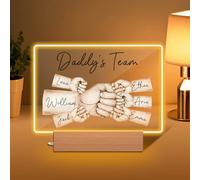 Personalised Fathers Day Gift, Custom Daddy's Team Fist Bump LED Night Light with 1-5 Kids' Names, Unique Presents for Dad, Grandpa, Husband | Daddy Gifts for Birthday, First Time Dad, Home Decor