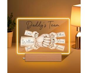 Personalised Fathers Day Gift, Custom Daddy's Team Fist Bump LED Night Light with 1-5 Kids' Names, Unique Presents for Dad, Grandpa, Husband | Daddy Gifts for Birthday, First Time Dad, Home Decor
