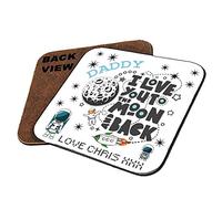 Personalised Fathers Day Themed Daddy/Any Name I Love You to The Moon & Back Birthday/Christmas Present Coasters with Different Variations (Square Coaster MDF)