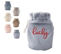Personalised Faux Rabbit Fur Hot Water Bottle Cover, Double Drawstring Cosy Gift for Women and Men (Light Gray, S (1000ml))