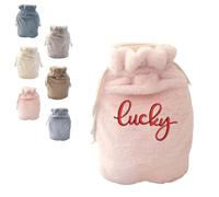 Personalised Faux Rabbit Fur Hot Water Bottle Cover, Double Drawstring Cosy Gift for Women and Men (Pink, S (1000ml))