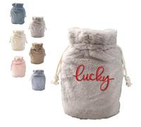 Personalised Faux Rabbit Fur Hot Water Bottle Cover, Double Drawstring Cosy Gift for Women and Men (Silver, S (1000ml))