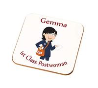 Personalised Female 1st Class Postwoman Gift Mum Daughter Wife Thank You Present (Black Hair White Skin)