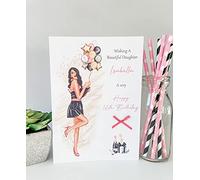 Personalised Female Birthday Card Party Girl Daughter Granddaughter 16th 18th 21st 30th 40th (Large A5, Light Skin/Dark Hair)