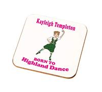 Personalised Female Born To Highland Dance Coaster Gift Highland Dancer Present (Brown Hair White Skin)