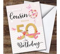 Personalised Female Cousin 50th Birthday Card Balloon Hearts | Personalised Birthday Card For Cousin, Her, 50th, Milestone Birthdays